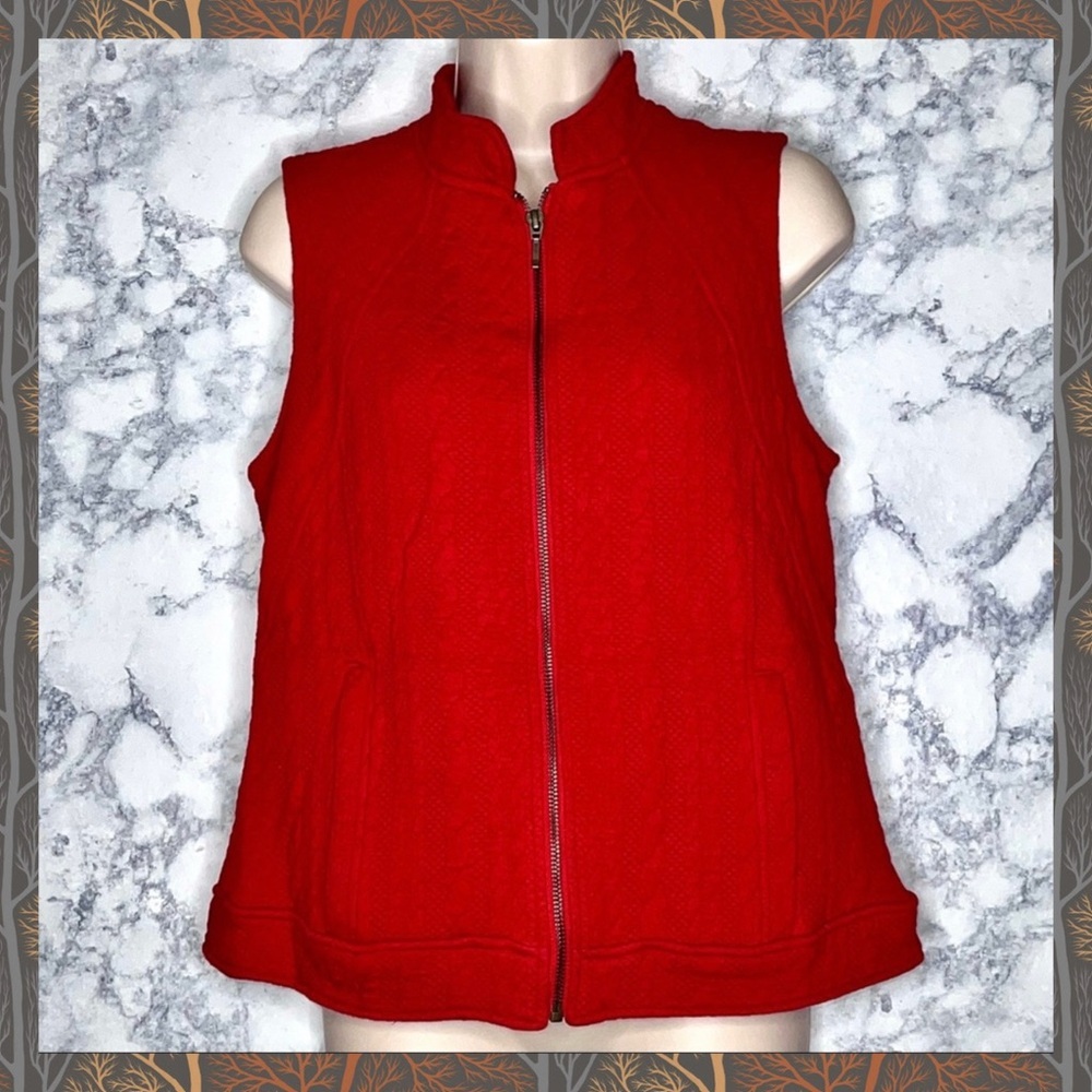 Westbound Red Quilted Zip Front Funnel Neck Vest Women’s Small Petite